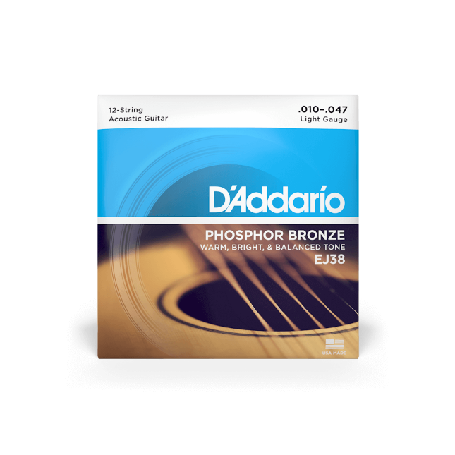 Daddario 10-47 Light 12-String, Phosphor Bronze Acoustic Guitar Strings