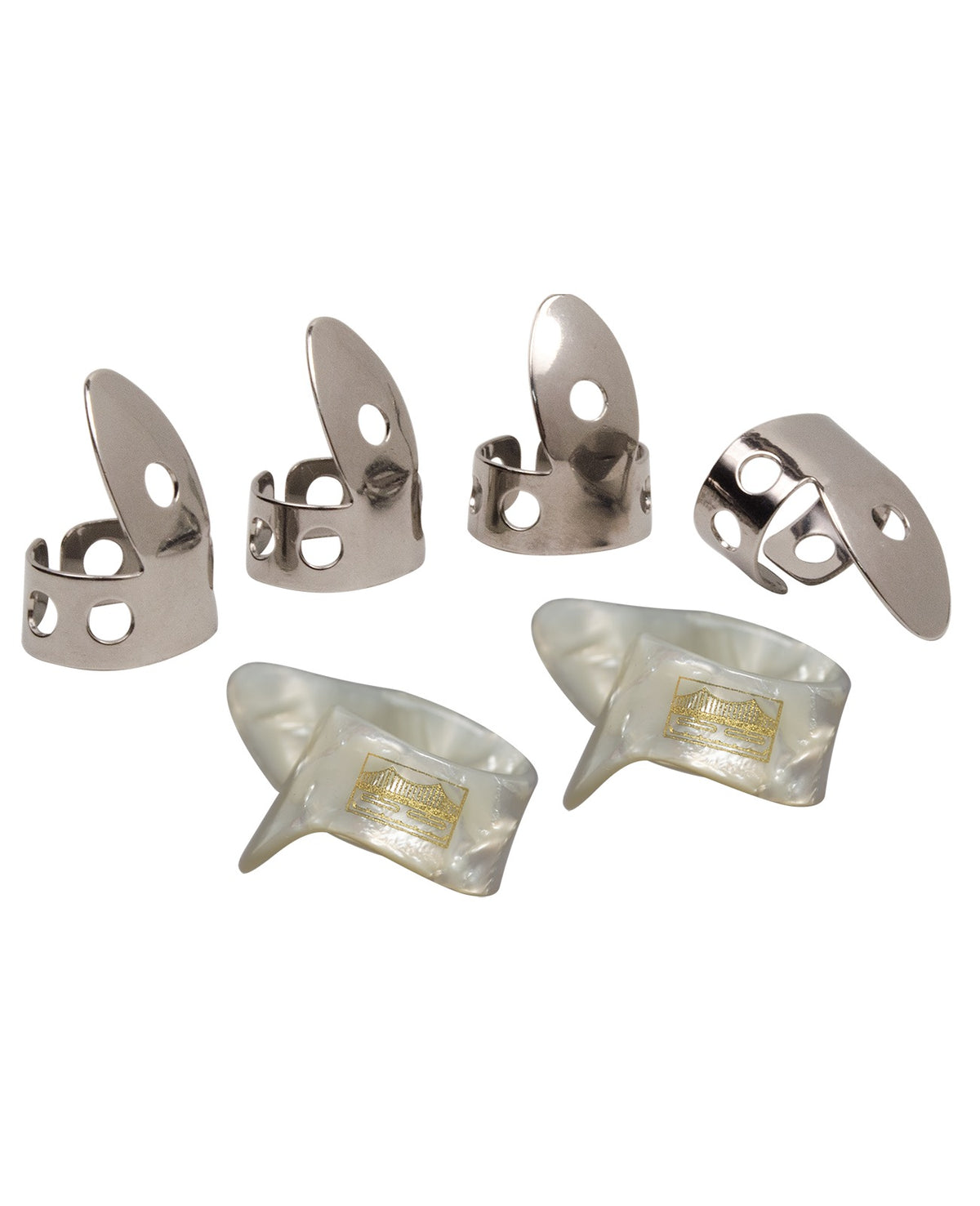 Golden Gate GP1-GP5 Thumb & Finger Pick Pack – Stainless Steel/Pearloid – Medium