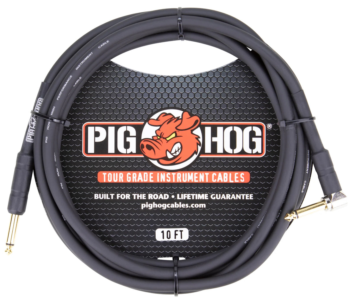 Pig Hog 10ft 1/4" Cable, STRAIGHT - RT ANGLE