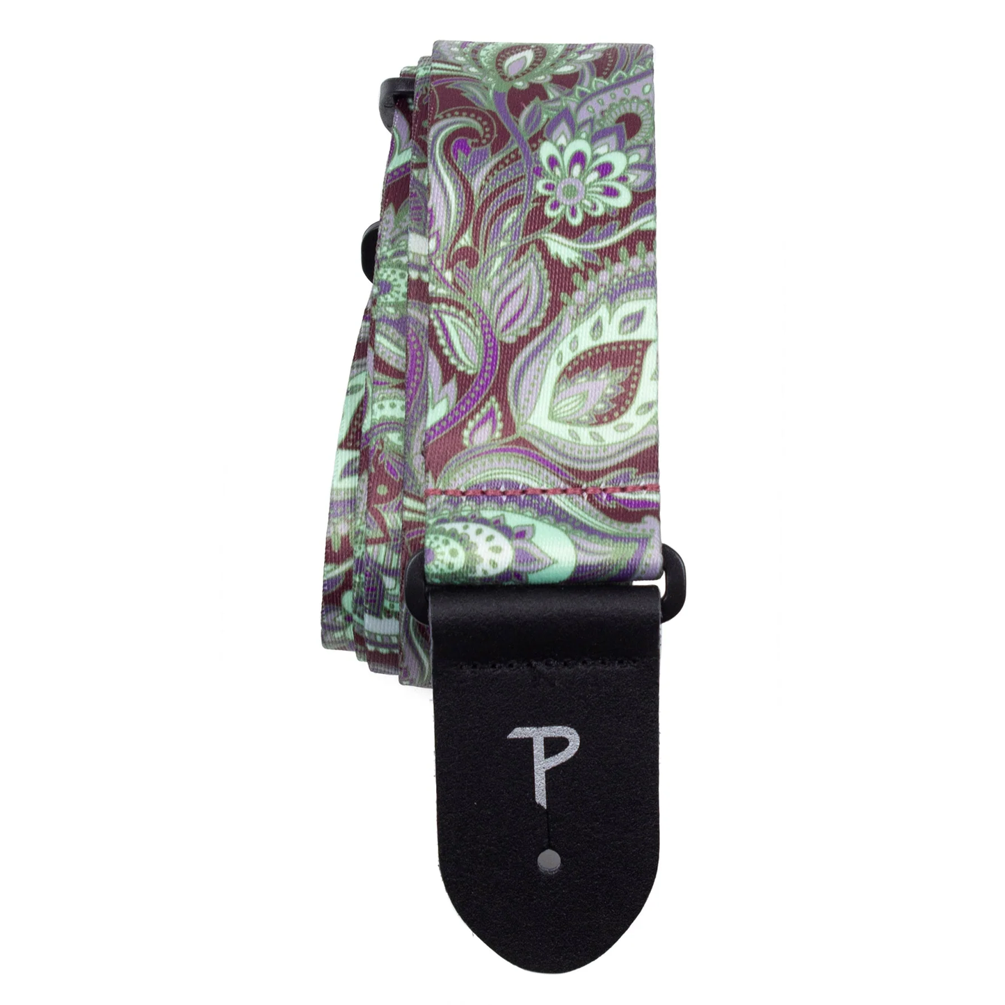 BURGANDY MINT PAISLEY PRINTED DESIGN POLYESTER GUITAR STRAP
