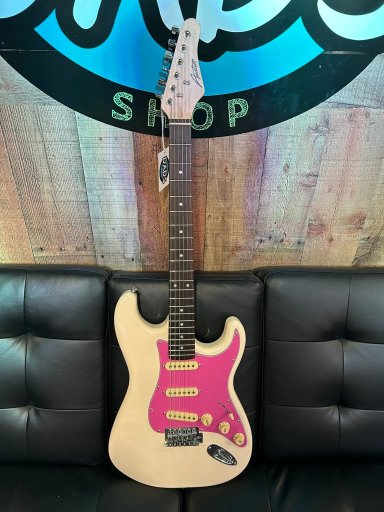 Austin Classic Double Cutaway Strat, Cream with Pink Pickgaurd