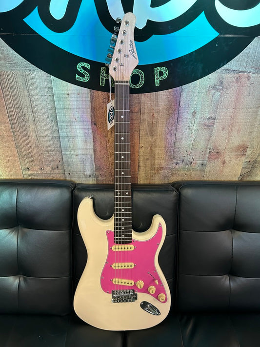 Austin Classic Double Cutaway Strat, Cream with Pink Pickgaurd