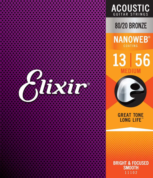Elixir Nano Web Acoustic Strings 80 20 Medium