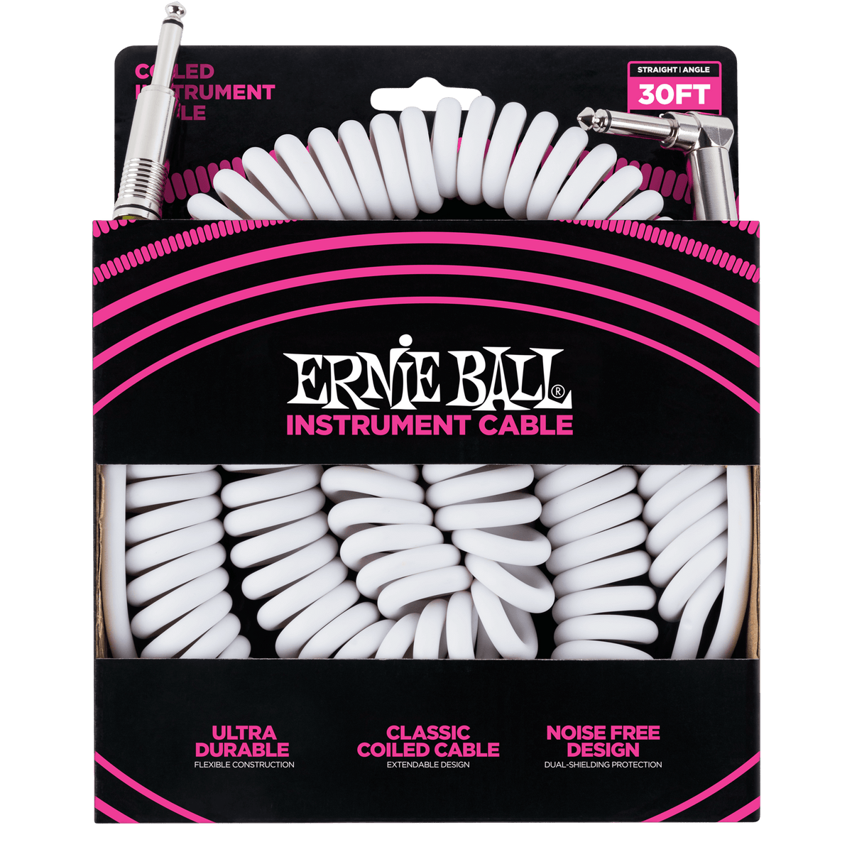 Ernie Ball Coiled Instrument Cable - White - 30FT