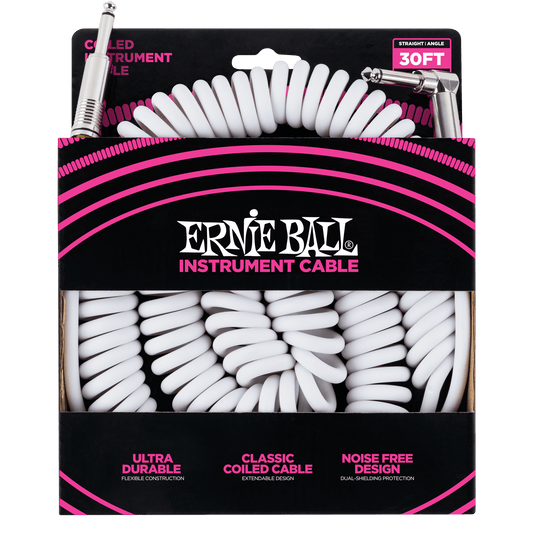 Ernie Ball Coiled Instrument Cable - White - 30FT