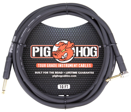 Pig Hog 10ft 1/4" Cable, STRAIGHT - RT ANGLE