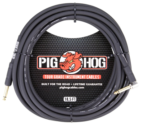 PIG HOG Instrument Cable, Black, 1/4-Right Angle, 8mm 18.5ft