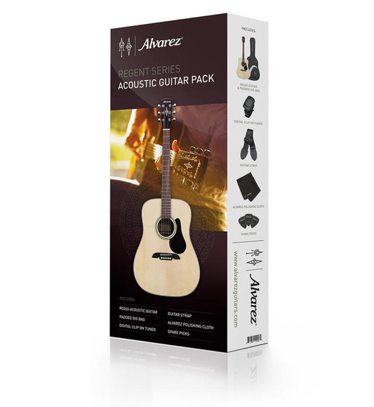 Alvarez Regent Dreadnought Acoustic Guitar Pack w/Gig bag, Tuner, Straps, Cloth & Picks