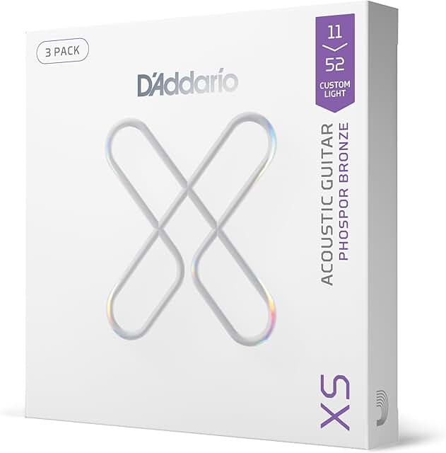 Daddario 11-52 Custom Light, XS Phosphor Bronze Coated Acoustic Guitar Strings