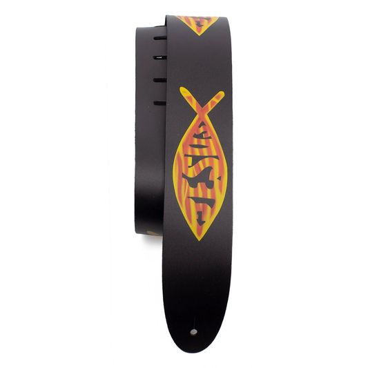 JESUS FISH DESIGN PRINTED LEATHER GUITAR STRAP