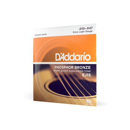 D'Addario EJ15 10-47 Extra Light, Phosphor Bronze Acoustic Guitar Strings
