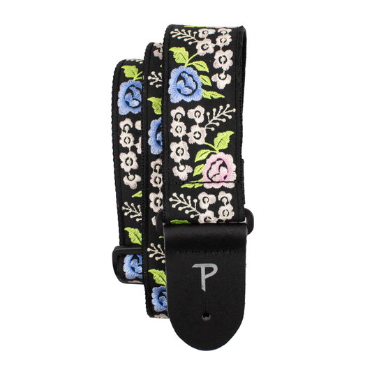 STITCHED COLLECTION: BLACK FLORAL TRAIL JACQUARD GUITAR STRAP