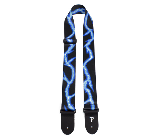 Blue Lightning Bolt Design on Polyester Guitar Strap