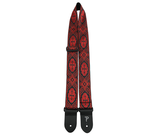 2" Black/Red Cross Jacquard Guitar Strap