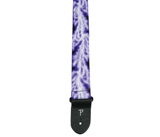 Purple Lightning Bolt Design on Polyester Guitar Strap