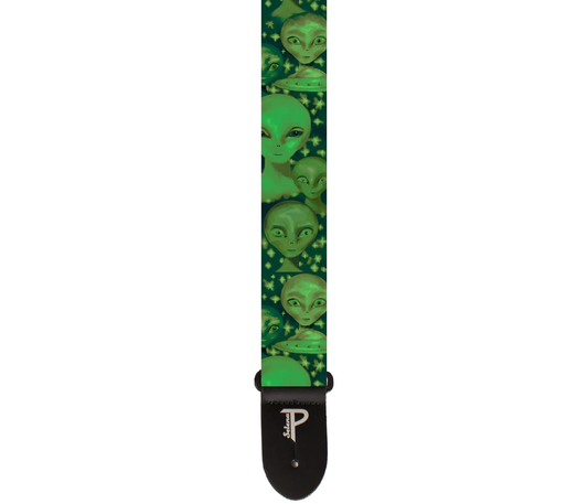2" Polyester Green Aliens Guitar Strap